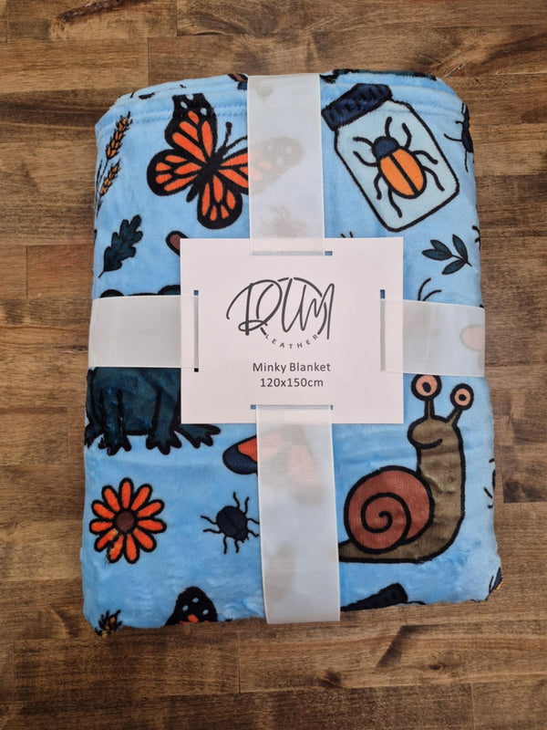 Bug Hunt Adventures Minky Blanket- Blue