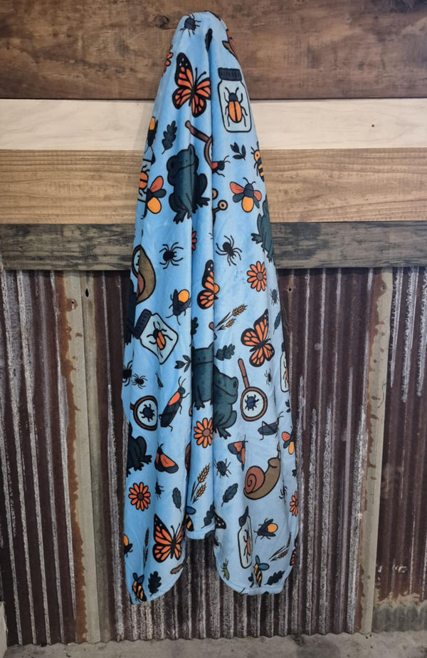 Bug Hunt Adventures Minky Blanket- Blue