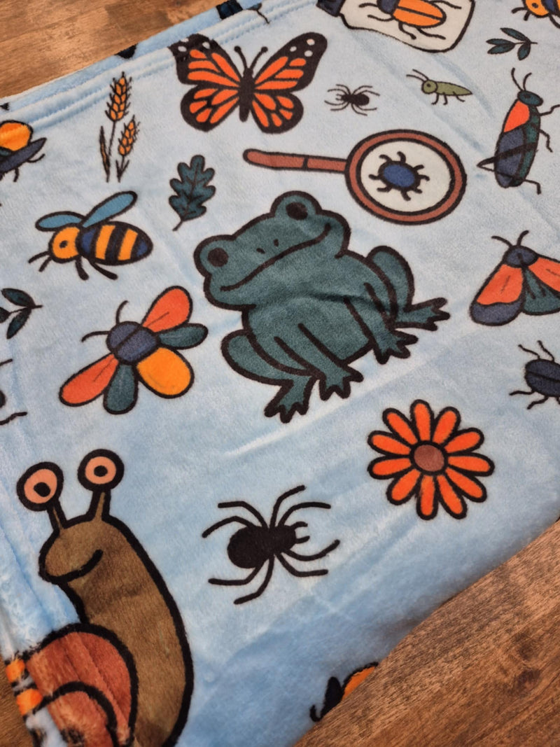 Bug Hunt Adventures Minky Blanket- Blue