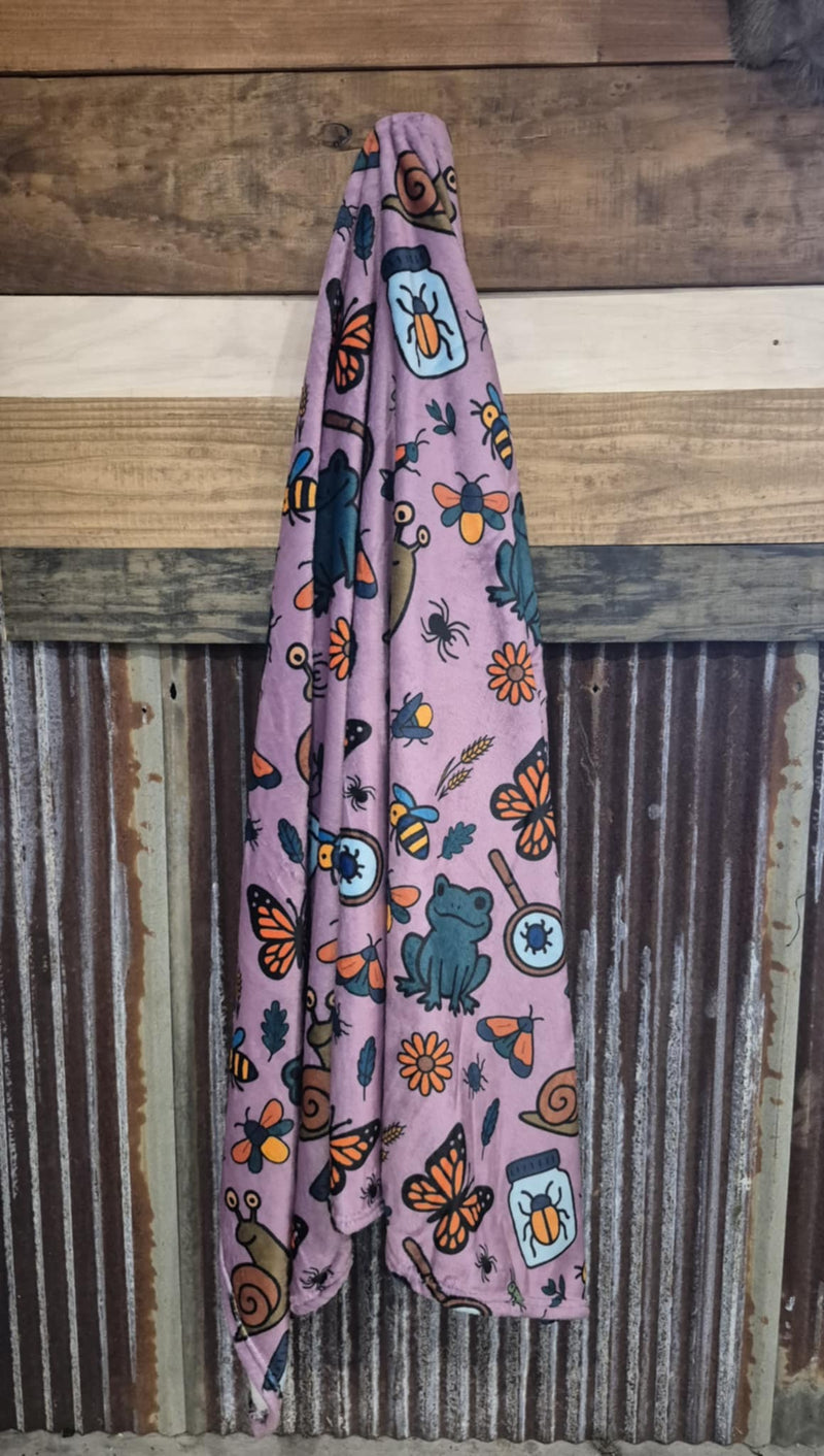 Bug Hunt Adventures Minky Blanket- Purple