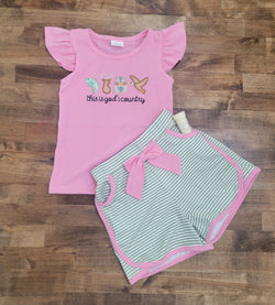 Pink Short Sleeve and Shorts Set for Toddler Girls