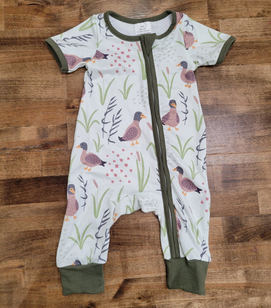 Unisex Bird Print Short Sleeve Baby Jumpsuit