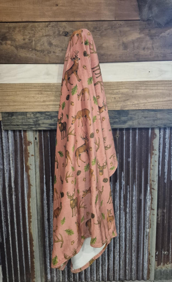 Whitetail Woods Minky Blankets- Pink