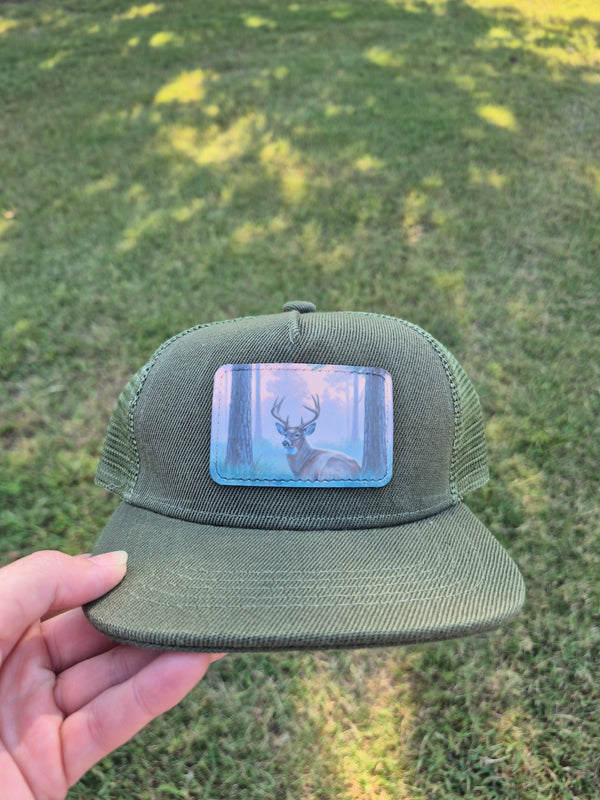 Youth & Toddler Deer Patch Hat – Green & Tan Trucker