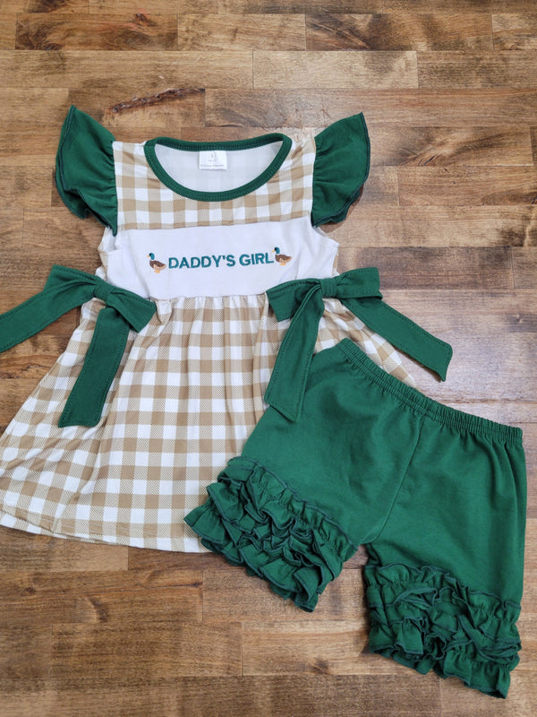 short sleeves plaid embroidered dress with shorts